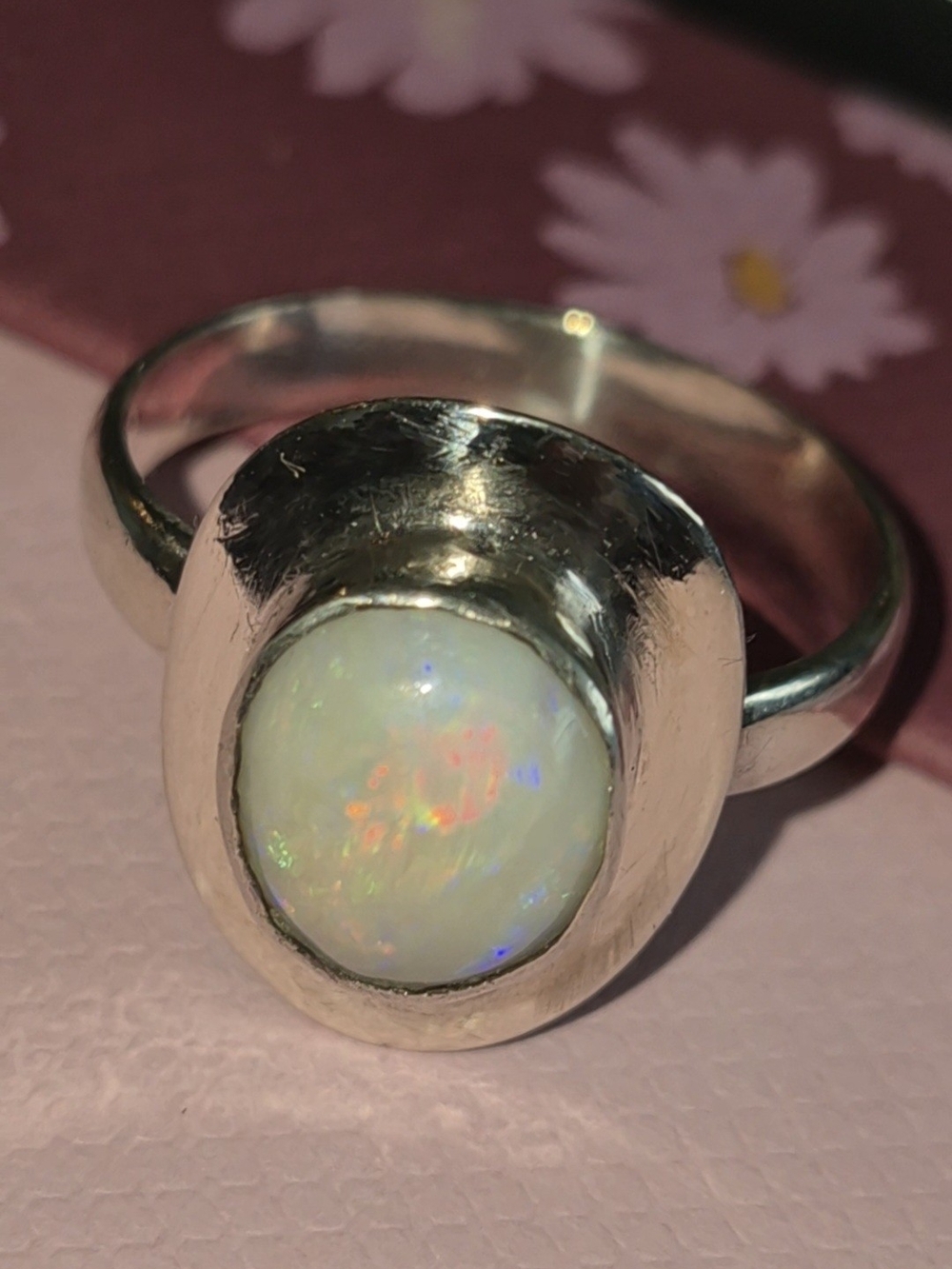 Australian Solid Opal New Sterling Silver Colorful Size 9 Artisan Handmade